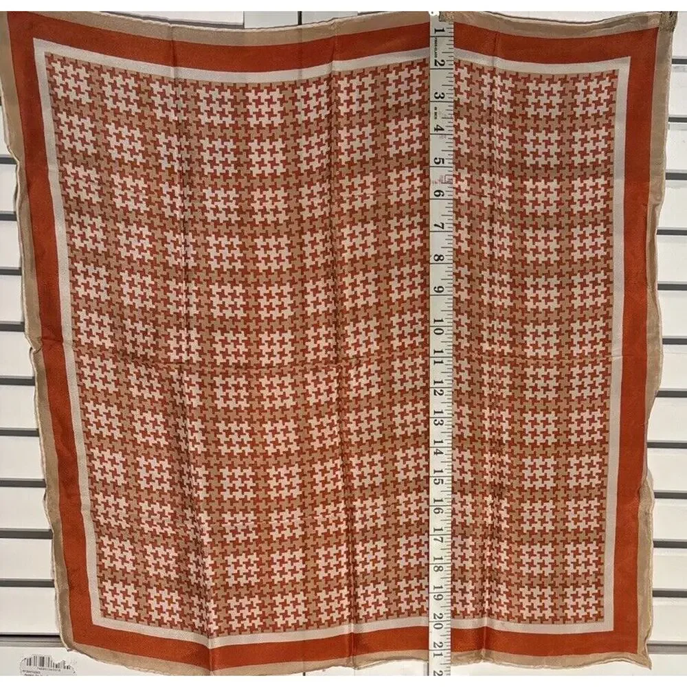 Vintage‎ Glentex Silk Scarf Brown Blue Gray Geometric ~23